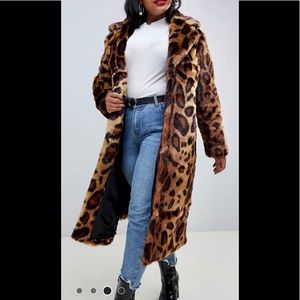 ASOS DESIGN curve maxi faux fur coat leopard US 22